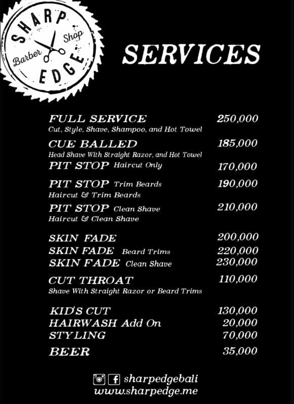 Seminyak Kuta barber price 2026